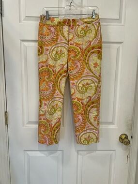Paisley Cropped Pants in Orange, Green & Pink